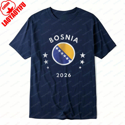 Bosnia 2026 Tee Bosnia Flag Football Soccer High Quality Cotton Shirt Vintage Classic Summer Breathable Clothes for Women Men