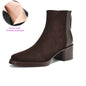 Krazing Pot Trend Plus Size 34-43 Cow Suede Square Toe Med Heels Retro Modern Boots Warm Winter Shoes Dating Concise Ankle Boots