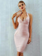 New women's fashionable neck hanging sexy suspender backless tight bandage dress 2024 elegant hip hugging dress
