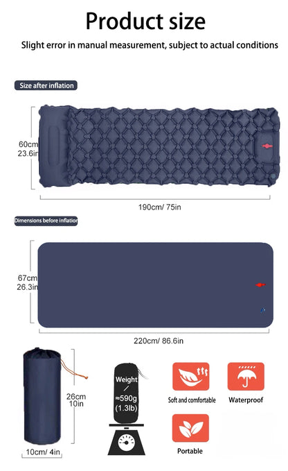 Outdoor Sleeping Pad Camping Inflatable Mattress Built-in Pump Ultralight Air Cushion Travel Mat With Headrest For Travel Hiking