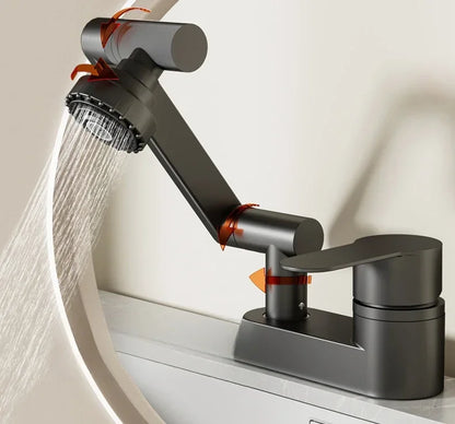 Double Hole Basin Faucets Bathroom Cold and Hot Mixing Tap 2 Modes Nozzle Faucet Sink Basin 360° Rotation Mixing Valve