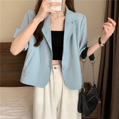 Summer Blazers Women Simple Leisure Loose Korean Style Youth Single Breasted Ladies Temperament Simple Fashion Classic