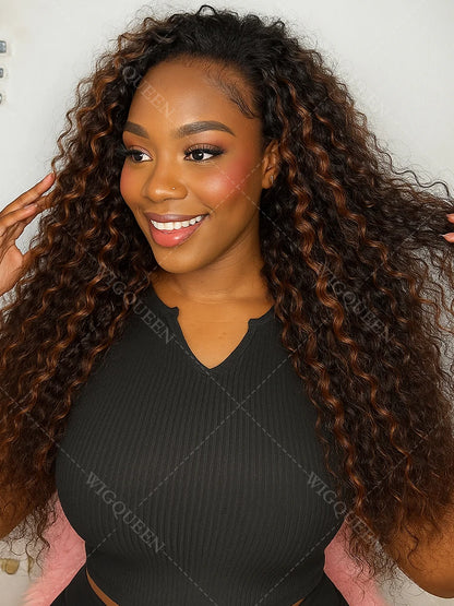 1B/30 highlight 3 In 1 Half Wigs Human Hair Drawstring Burmese 3C 4A Curly Invisible Half Wigs Water Wave Half Wigs Human Hair