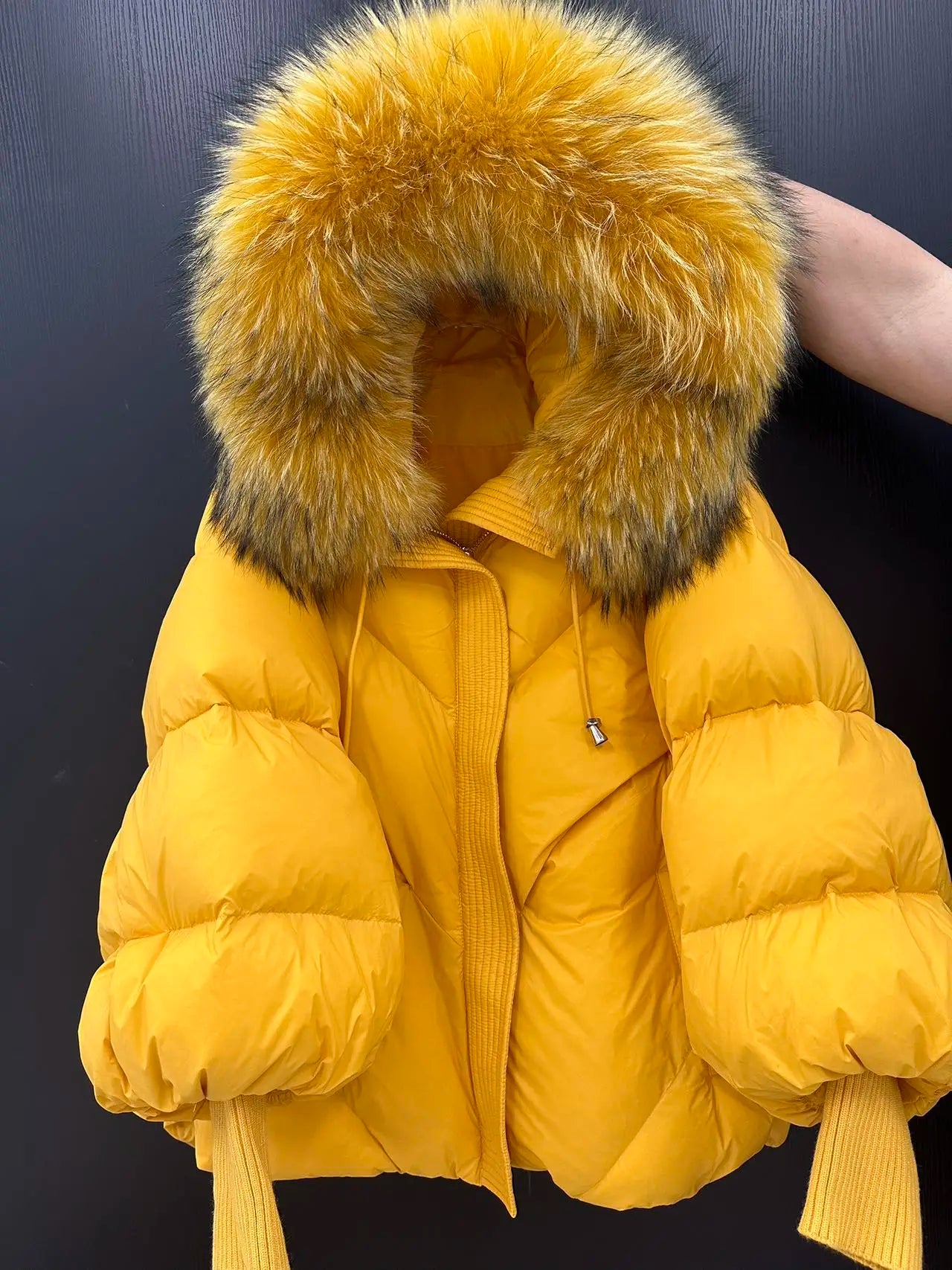 OFTBUY 2025 New Winter Large Real Fur Hooded Puffer Jacket Women Thicken Warm Knitted Sleeve Coat White Duck Down Mid Long Parka