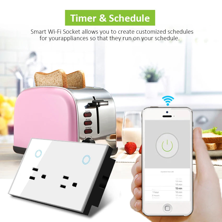 Melery WIFI Smart Wall Socket US Electrical Plug Outlet Power Monitoring Touch Switch Wireless Remote,Alexa Google Home Kitchen