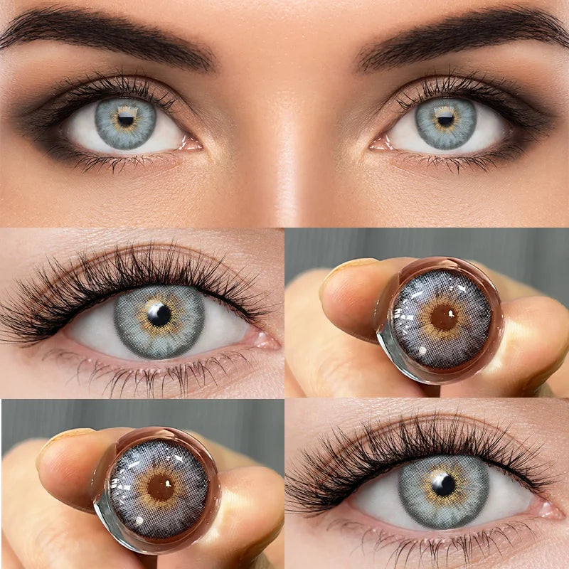 DUOXIU Yearly 365days Soft Lenses Pink-Blue Fashion Pupil Style Myopia Colored Contact Lenses (1 Pair) Covers Brown Eyes