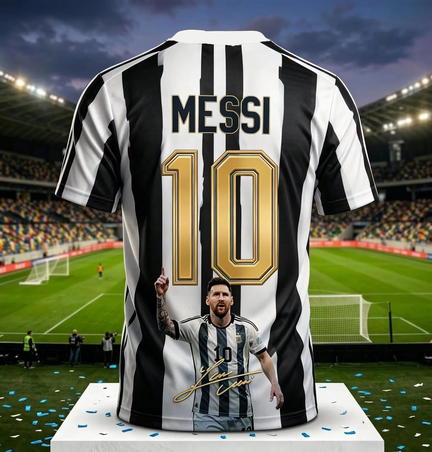 2026 Argentina No.10 Soccer Jersey | Blue White Striped 3D Print Unisex Couple Tee for World Cup Fans