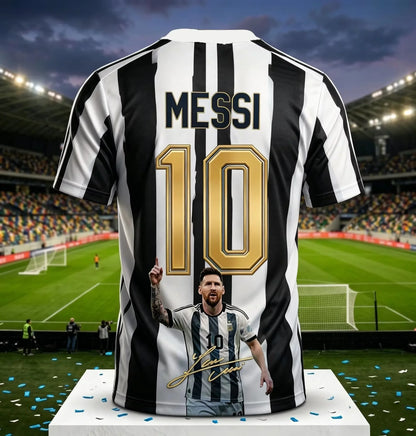 2026 Argentina No.10 Soccer Jersey | Blue White Striped 3D Print Unisex Couple Tee for World Cup Fans