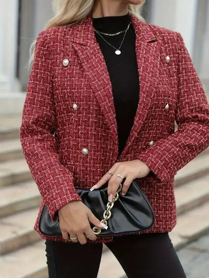 Women's Blazer Autumn Winter New Fashion Button Design Double Breasted Elegant Notched Collar Long Sleeve Casual Blazer