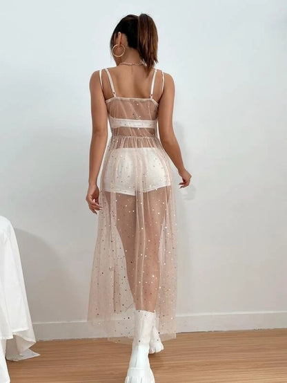 Women's Mesh Transparent Summer Dress Sleeveless Beach Dresses Bikini Cover Up Lightweight Beach Poncho Holiday  Beachwear