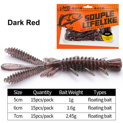 15PCS Floating Soft Shrimp Fishing Bait 5/6/7CM NED Rig Wobbler Shrimp Swim Lure Jig Salt Silicone Swimbait with Fish Attractant