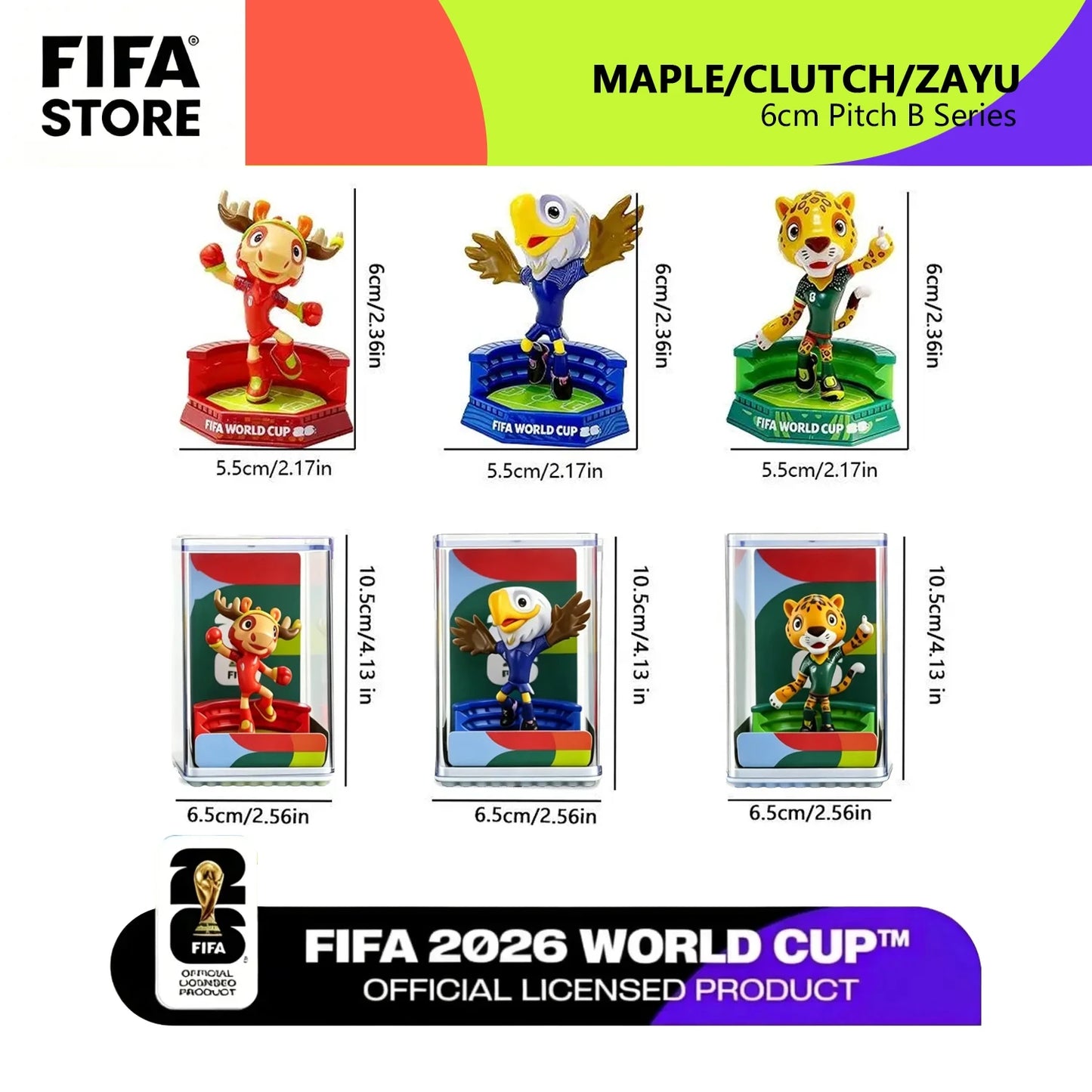 FIFA Official Licensed 2026 World Cup Mascot 3-Piece Collectible Set, Fan Memorabilia - Maple & Zayu & Clutch / 6cm/2.36in 6QCB