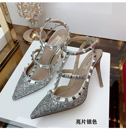 Luxury Women's sandals Summer Gladiator Sandals With Ankle Strap Fashion elegant Classics Rivet High Heels Party Ladies shoes