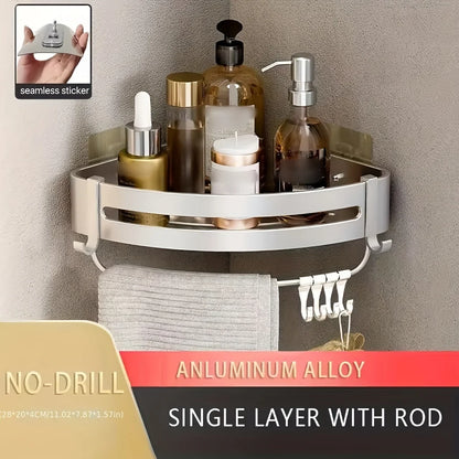 1pc Non-Drill Aluminum Bathroom Storage Rack - Wall-Mounted Corner Shelf for Shampoo, Makeup, and Accessories