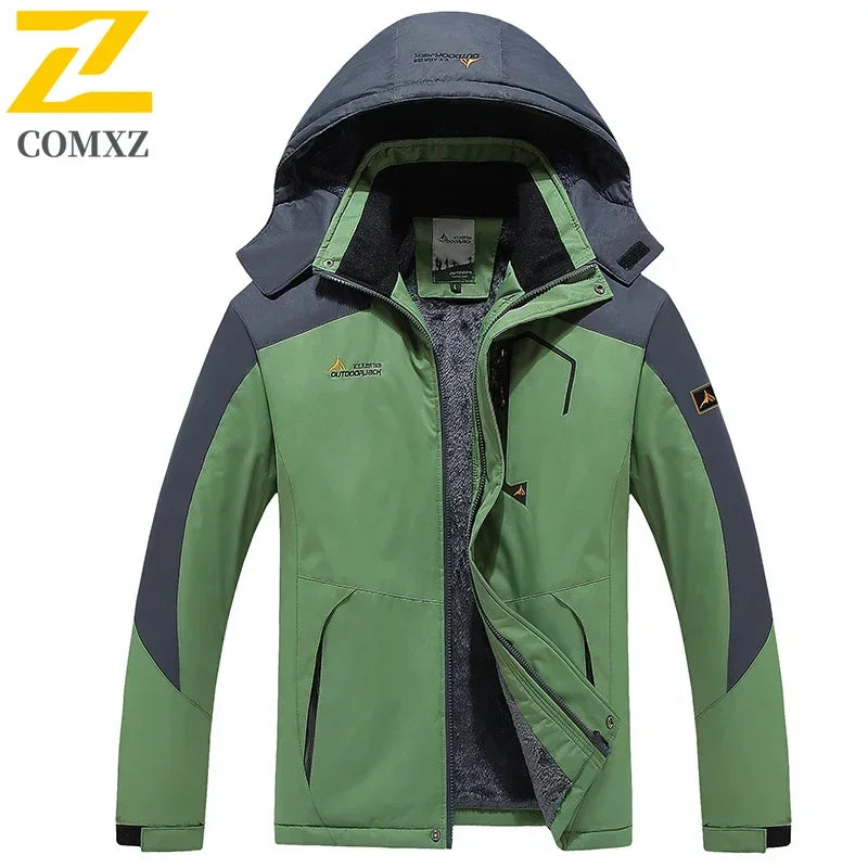 Winter Men's Parka Outdoor Lining Fleece-lined Thickened Windproof Warm Mountaineering Hooded Jacket Cold-resistant Ski Suit 6XL