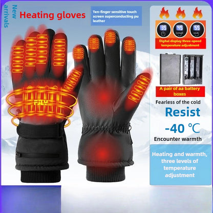 Smart Heated Ski Gloves USB Recharge 3-Heat Carbon Fiber Waterproof Touchscreen LED Digital Temp Winter Snowboard Cycling