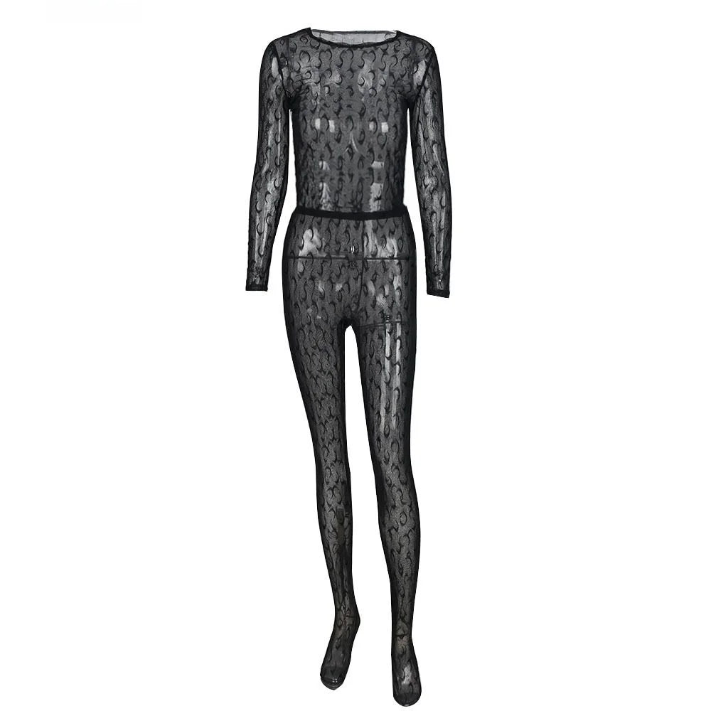 Sexy Streetwear Me See-tough Long Sve Set Pure Color round Ne Fitted Sle for Young Women 8-35 Summer Collection