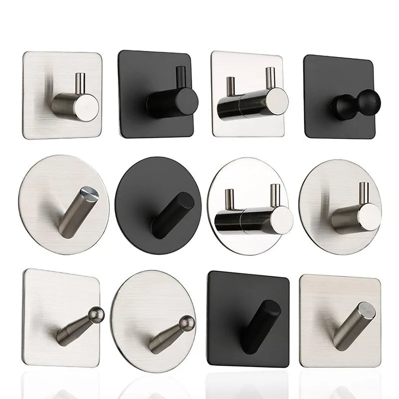 High Quality 304 Stainless Steel Self Adhesive Hooks Shower Bath Hook Kitchen Hanger Bathroom Hook Household Wall Hanger
