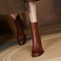 Leather Square Toe Heeled Booties Fleece-Lined Women's Ankle Boots Autumn Winter Female Short Shoes Trend 2025 on Offer Footwear