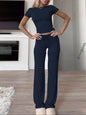 Summer Comfortable Casual Women's Home Sports Set 2025 New Fashionable Solid Color Slim Body Clothes + Trousers Two-piece Set