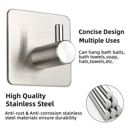 High Quality 304 Stainless Steel Self Adhesive Hooks Shower Bath Hook Kitchen Hanger Bathroom Hook Household Wall Hanger