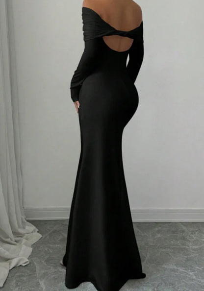 European and American 2025 Cross border Spring/Summer New French Fashion One Piece Collar Slim Fit High Waist Sexy Banquet Dress