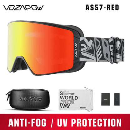 Vozapow Ski Goggles Magnetic Double Layer Anti Fog Professional Skiing Mask Men Women Super View Snowboard UV400 Snow Sunglasses