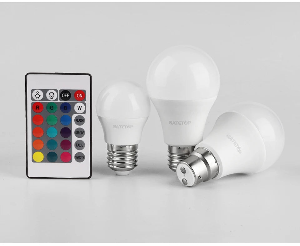 LED RGB Lamp Spotlight Bulb E27 E14 GU10 B22 AC120V 230V Bombillas LED 6W 10W IR Remote Control Led Smart RGBW Lamp Home Decor