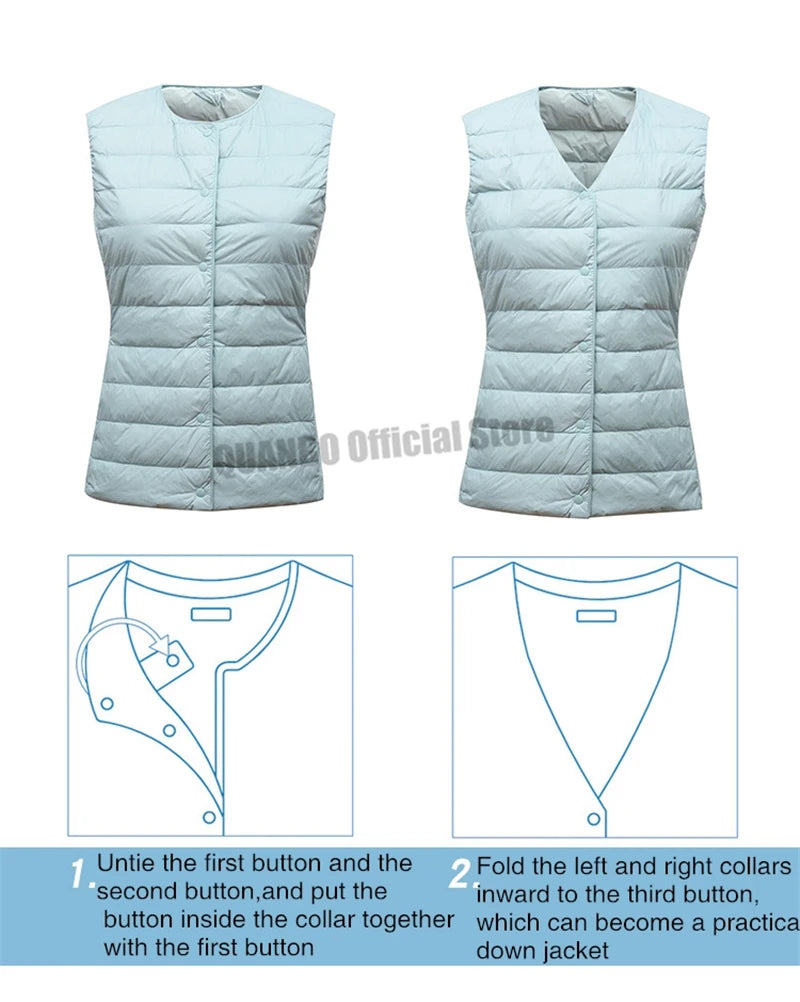 2025 New Women Sleeveless Puffer Jacket Spring Winter Female 90% White Duck Down Ultra Lightweight Packable Warm Down Liner Vest