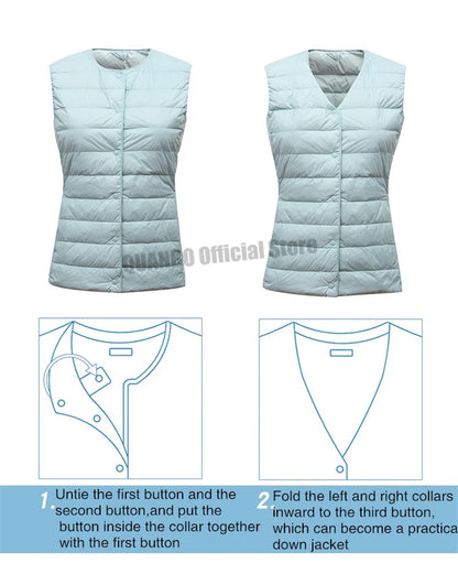 2025 New Women Sleeveless Puffer Jacket Spring Winter Female 90% White Duck Down Ultra Lightweight Packable Warm Down Liner Vest