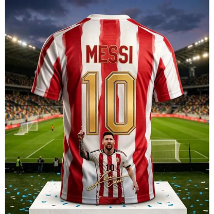 2026 Argentina No.10 Soccer Jersey | Blue White Striped 3D Print Unisex Couple Tee for World Cup Fans
