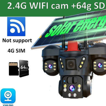 8K 15MP Three Screen 10X Zoom Wifi Surveillance Camera V380 Pro 4G Camera Solar Outdoor Waterproof Battery Security CCTV Solar