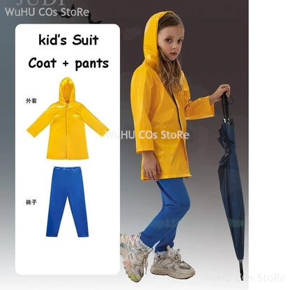 Horror Fairytale Movies Coraline Cosplay Costume Wig Size Halloween Party Scary Yellow Coat Secret Door Adult Kid Roleplay Suit
