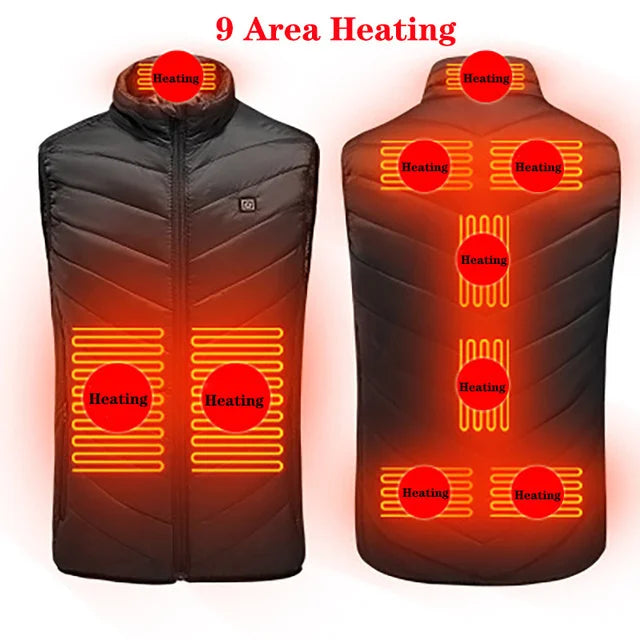 Men USB Infrared 17 Heating Areas Vest Jacket Men Winter Electric Heated Vest Waistcoat For Sports Hiking Oversized 5XL