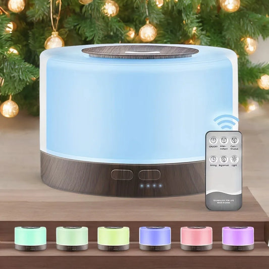 Diffuser For Home Smart Aromatherapy Diffuser 500ml   Wood Design Ultrasonic Humidifier w/ Remote  7 LED Colors  6 Essential Oil