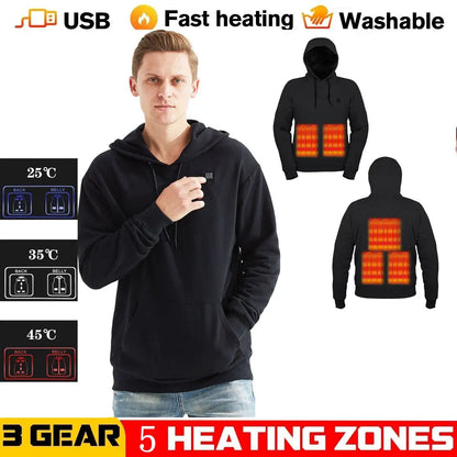 2024 Outdoor Electric USB Heating Sweaters Hoodies Men Winter Warm Heated Clothes Charging Heat Jacket Sportswear