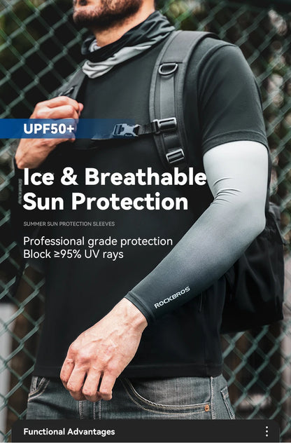 ROCKBROS Bicycle Arm Sleeves Ice Silk Sun UV Protection Sports Cycling Arm Sleeves Cover Breathable Running Fitness Arm Sleeves