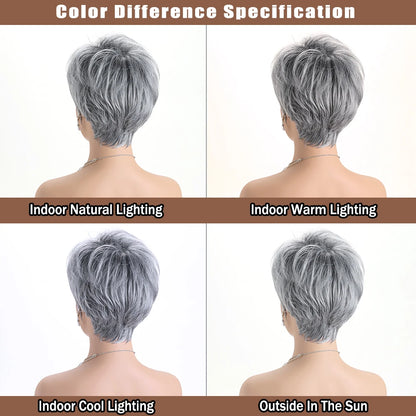 Short Natural Wigs with Bangs Soft Mommy Hair Daily Use Short  Grey Ombre Curly Synthetic Hair Costume Party Wig for Women