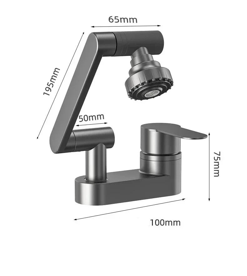 Double Hole Basin Faucets Bathroom Cold and Hot Mixing Tap 2 Modes Nozzle Faucet Sink Basin 360° Rotation Mixing Valve
