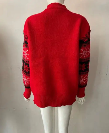 Women's Sweater Autumn New Santa Claus Embroidery Print Round Neck Long Sleeve Casual Knitwear Christmas Pullover Sweater