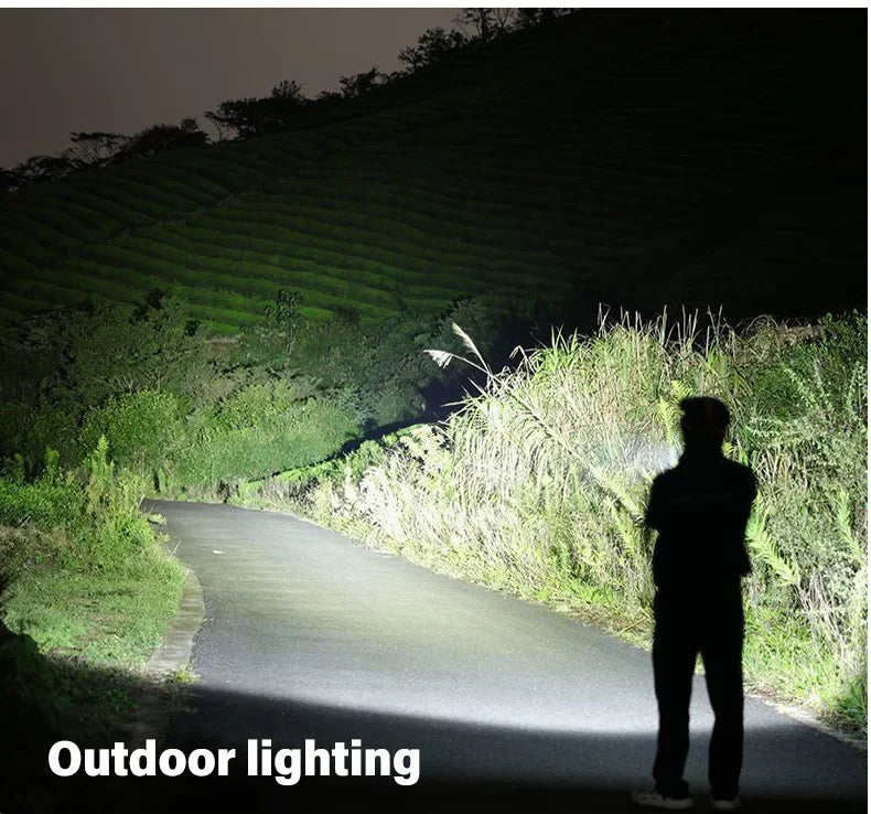 High Strong Power Led Flashlights 2000LM Tactical USB Charging Camping Emergency Fishing Zoom Lantern Torch with Display Light