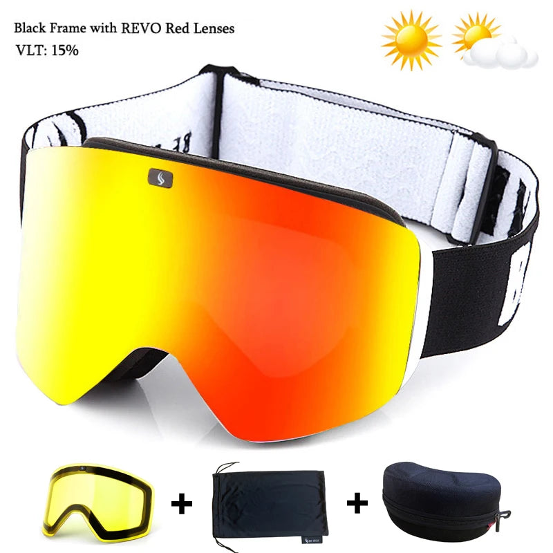 Ski Goggles with Magnetic Double Layer Yellow Lens Skiing Anti-fog UV400 Snowboard Goggles Men Women Ski Glasses Eyewear Set