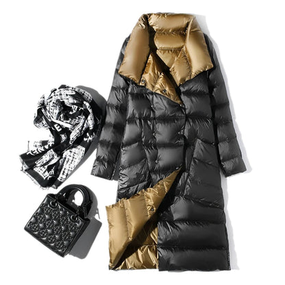 Fashionable White Duck Down New Double-sided Ultra Light Jacket for Women's Winter Slim Fit Single Breasted Warm Parka Coat