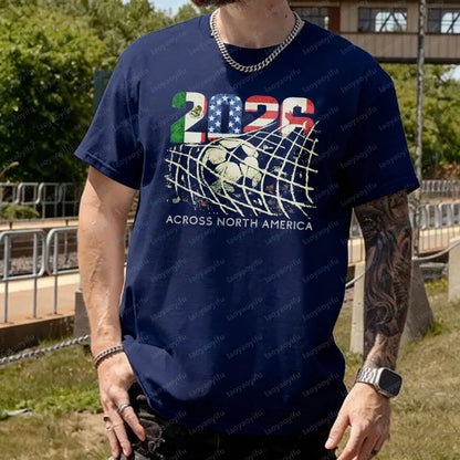 2026 North America Soccer T-Shirt World Football Fan Tee MX US CA Vintage Goal Net Graphic Cup Soccer Lover Gift Cotton Tops