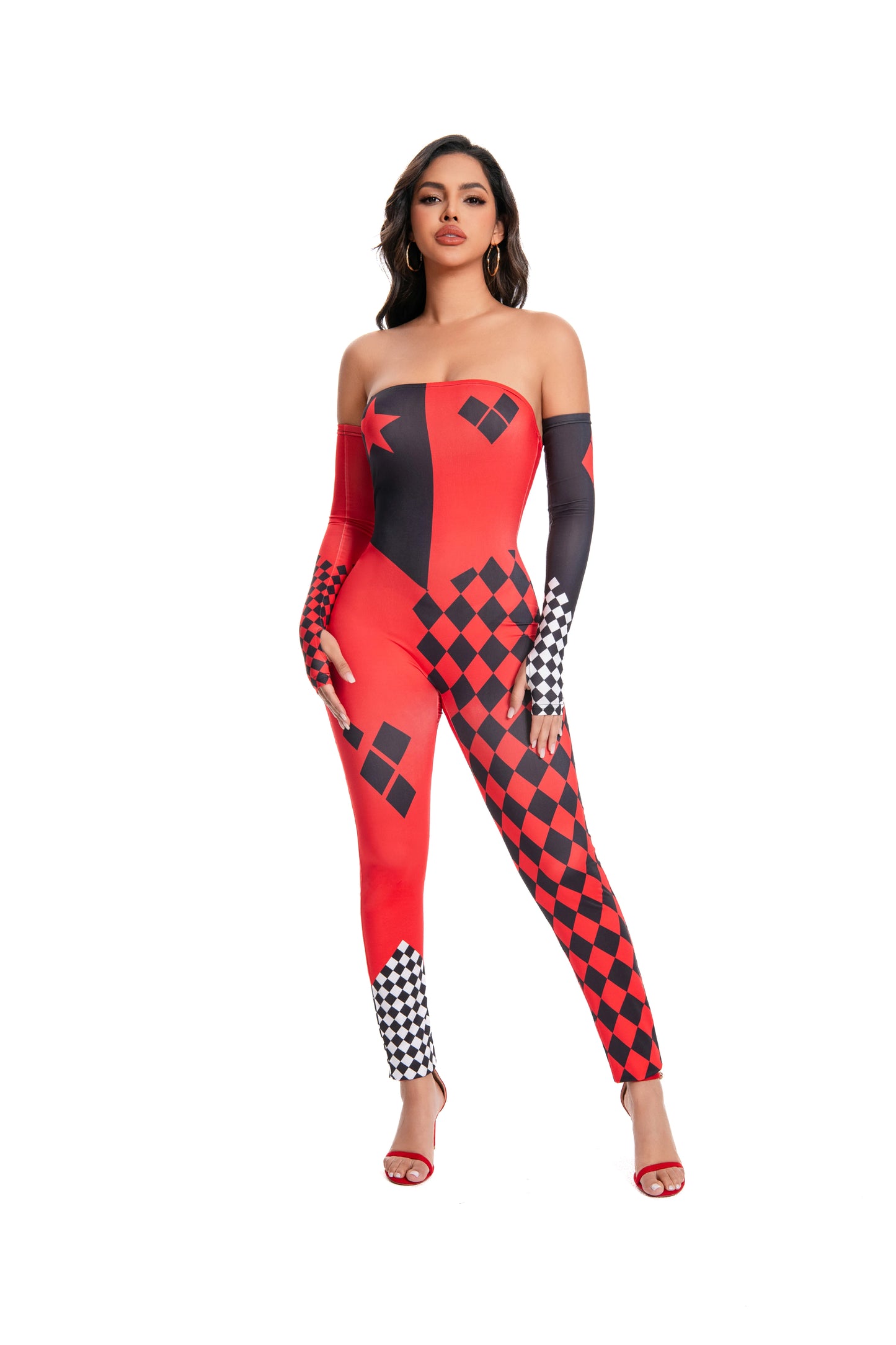 [You're My Secret] Halloween Cosplay Harley Q Clown Costume Sexy Jumpsuit for Women Bodysuit Masquerade Disguise Zentai Outfit