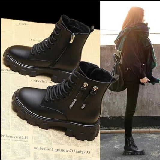 Winter Women's Fashion Boots - British-Style Korean-Inspired Student Boots, Chunky Heel Versatile Cold-Proof Mid-Calf Shoes