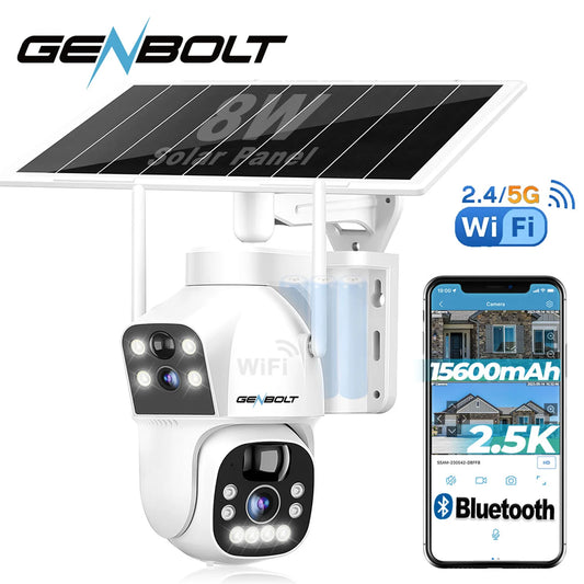 GENBOLT wireless camera outdoor solar security camera battery powered security camera 8W 15600mAh Dual Lens Color Night PIR CCTV