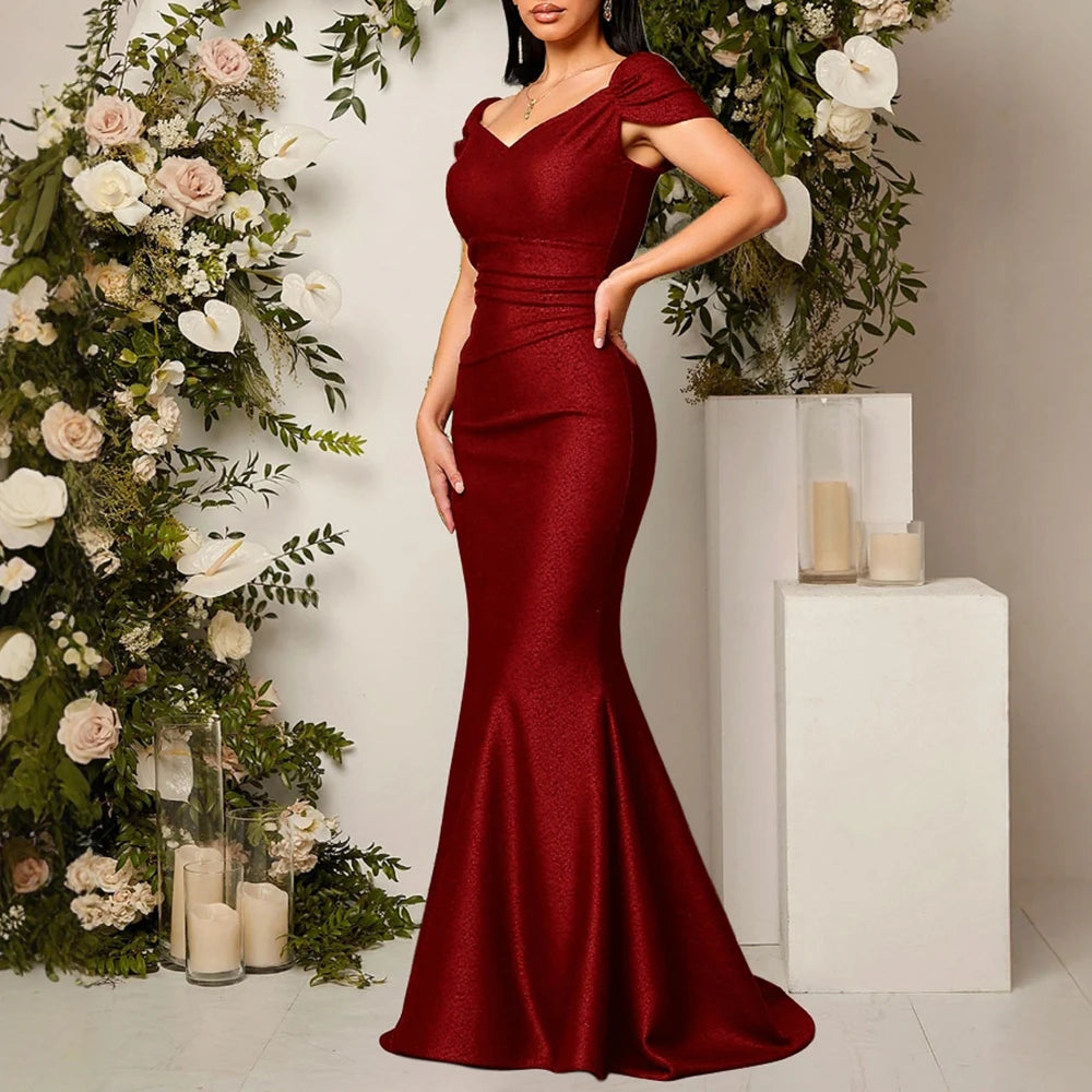 Women's Dresses Autumn Winter Elegant Party Plain Short Sleeve V Neck Mermaid Midi Bodycon Dress