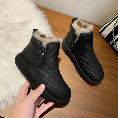 Winter High Top Plush Thick Soled Ankle Boots Outdoor Casual Women Cotton Shoes Side Chain Warm Comfortable Snow Boots for Women