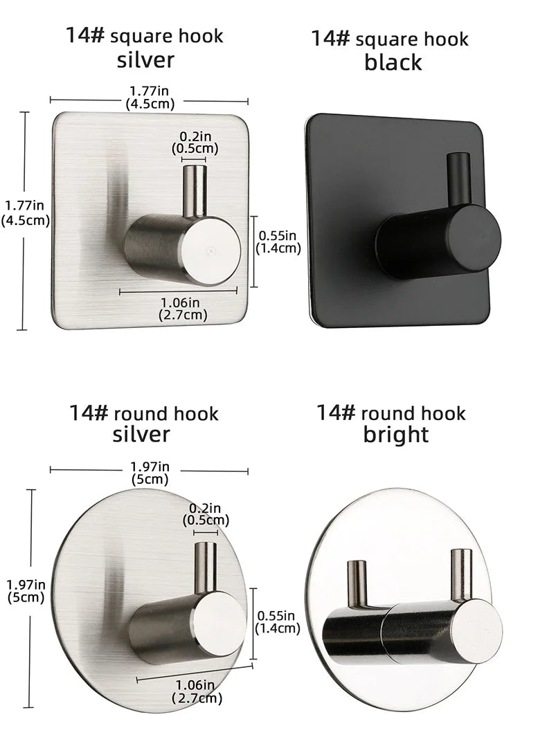 High Quality 304 Stainless Steel Self Adhesive Hooks Shower Bath Hook Kitchen Hanger Bathroom Hook Household Wall Hanger